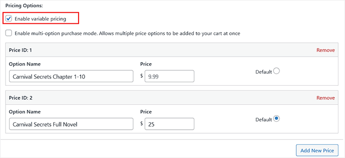 Enable variable pricing